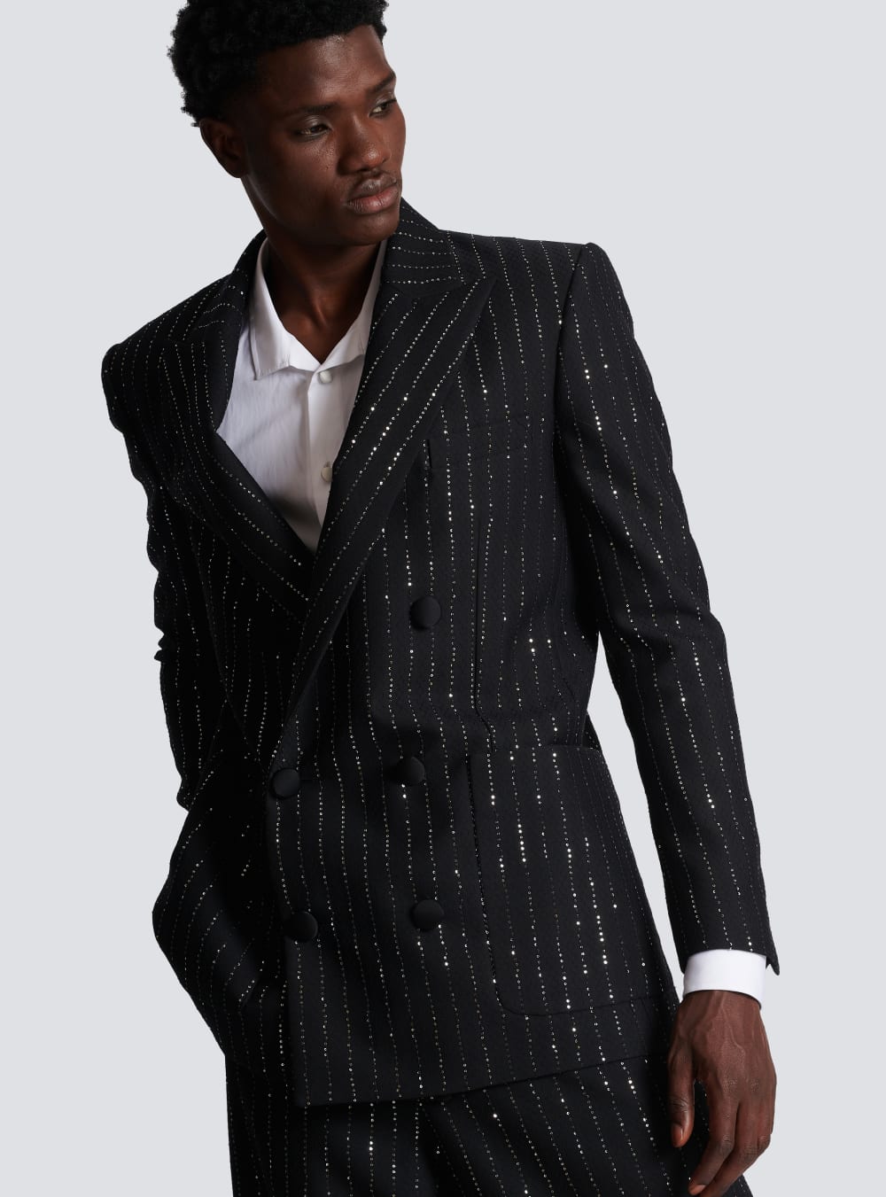 Men's Balmain Blazer With Sequin Stripes Blazers Black | USA 7JePdViF