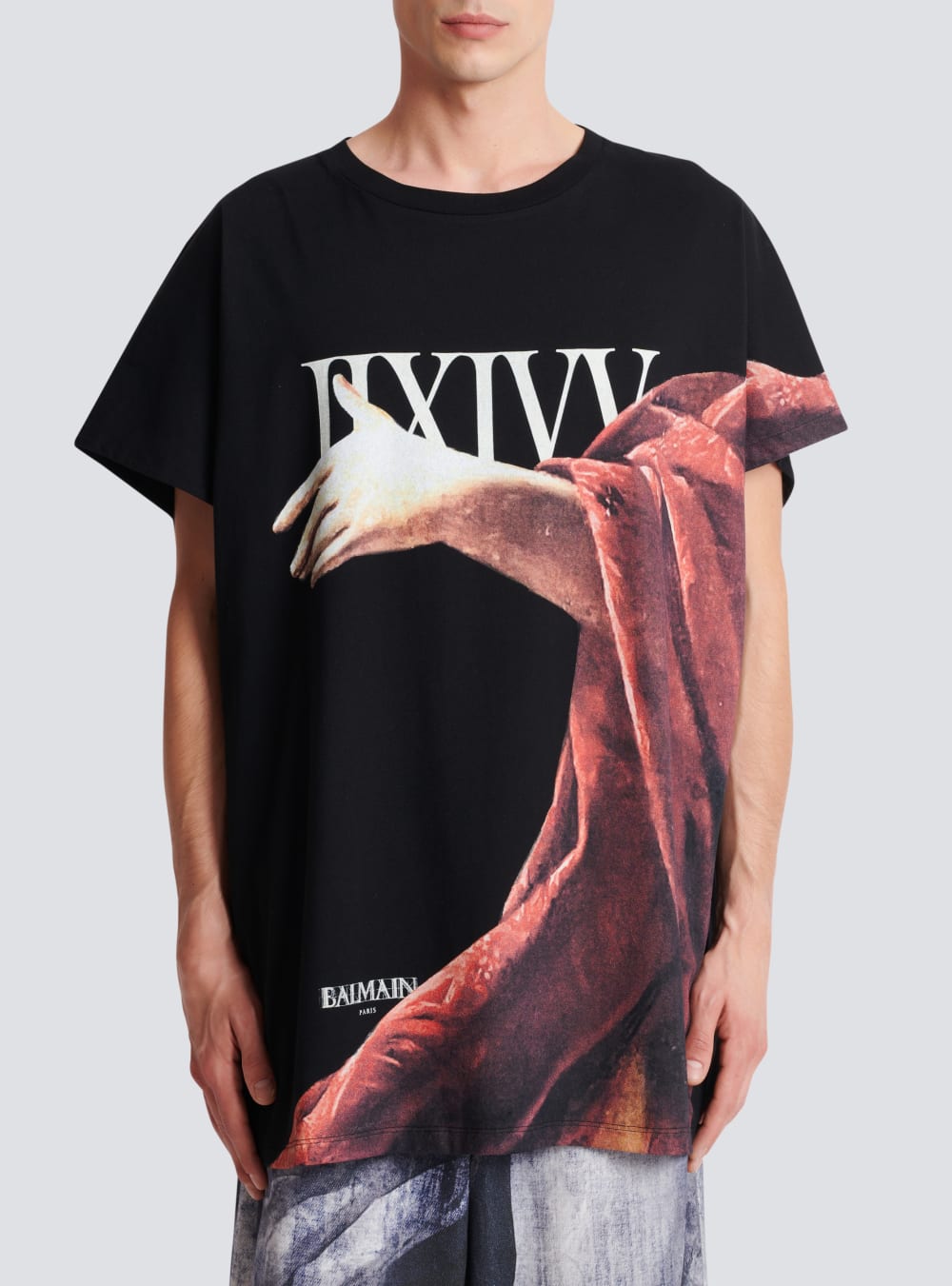 Men's Balmain Boxy Fit Statue Print T Shirts Black | USA rx4zkIjw