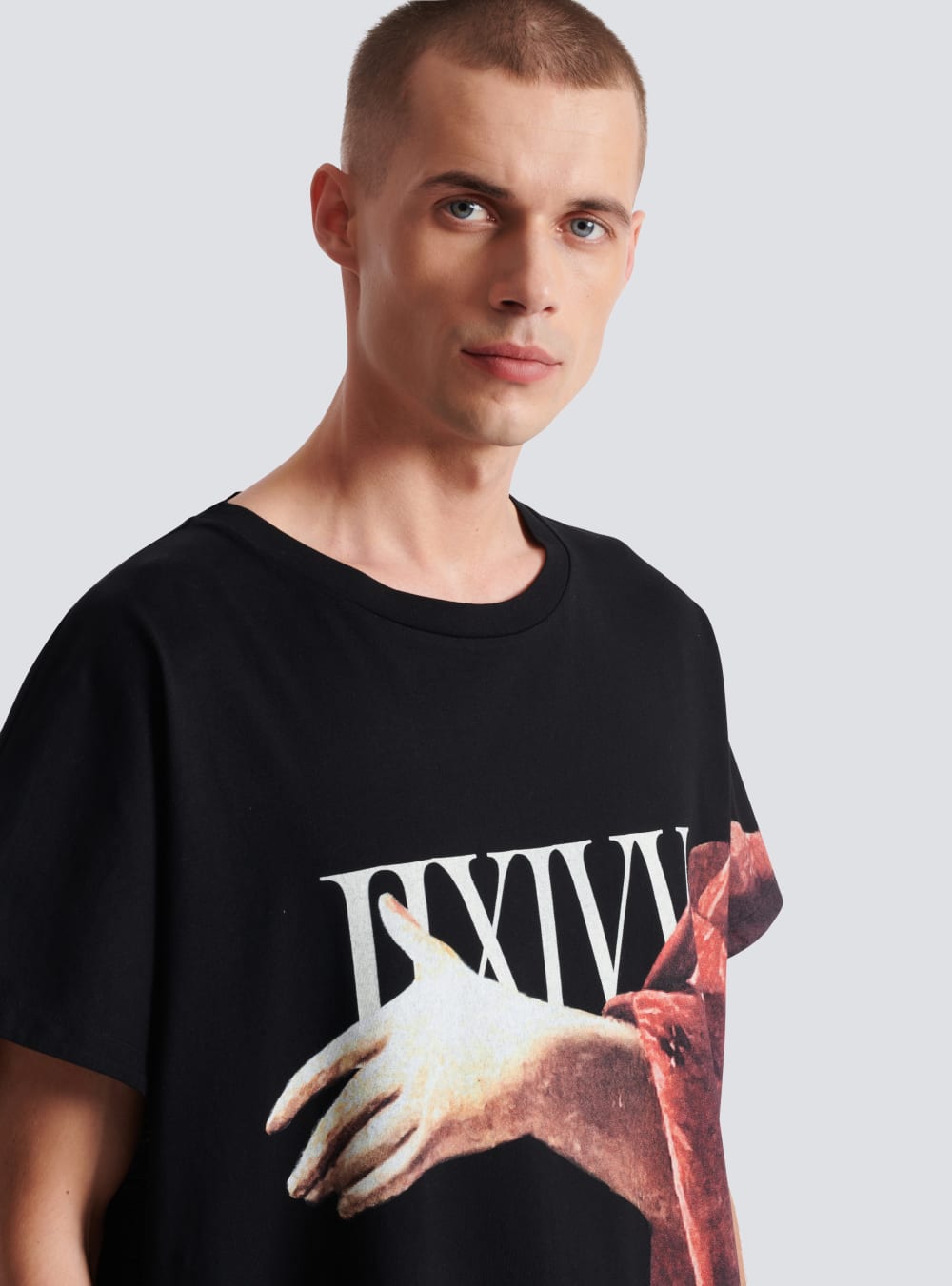 Men's Balmain Boxy Fit Statue Print T Shirts Black | USA rx4zkIjw