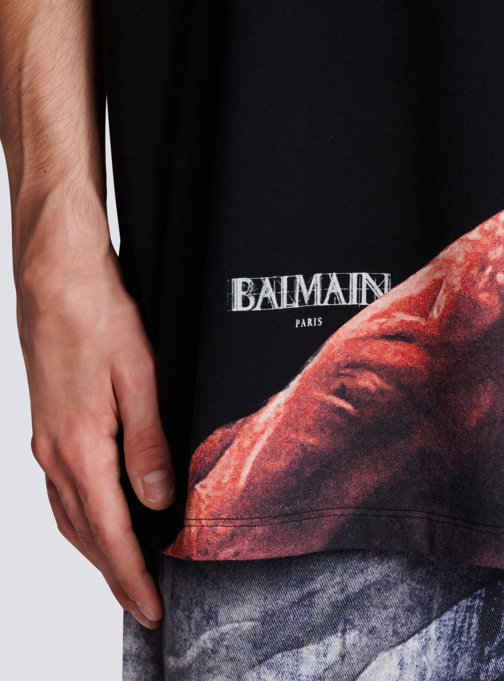 Men's Balmain Boxy Fit Statue Print T Shirts Black | USA rx4zkIjw