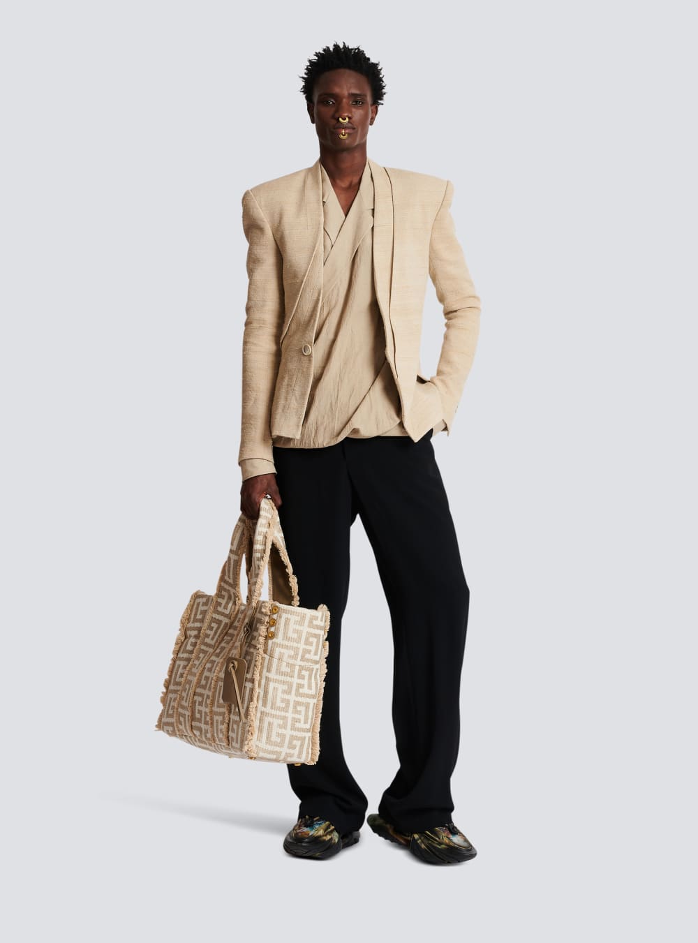 Men's Balmain Cotton And Linen Draped Shirts Beige | USA S3J8RPgM