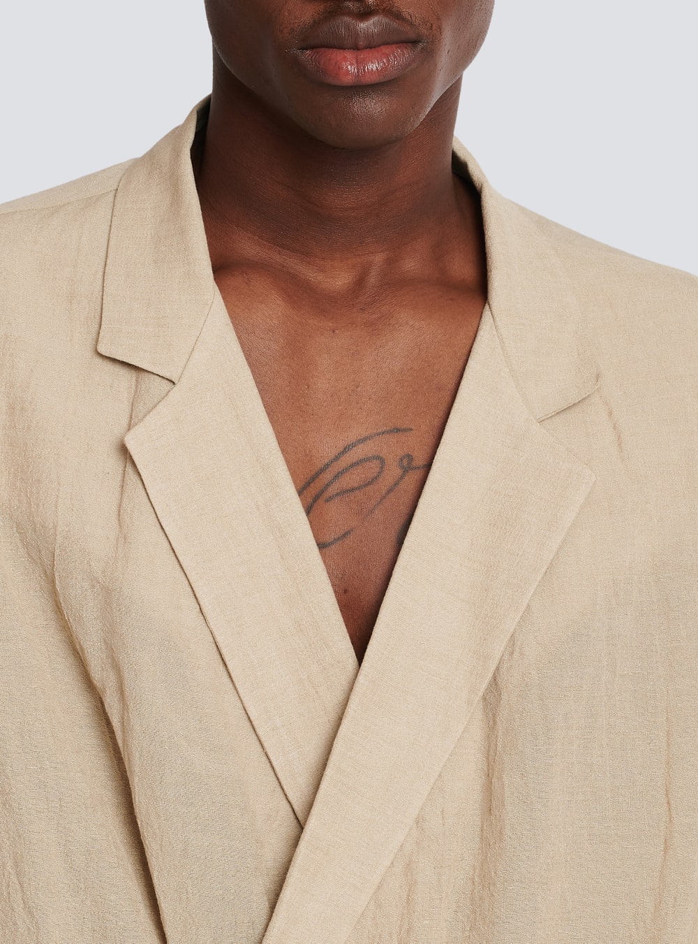 Men's Balmain Cotton And Linen Draped Shirts Beige | USA S3J8RPgM