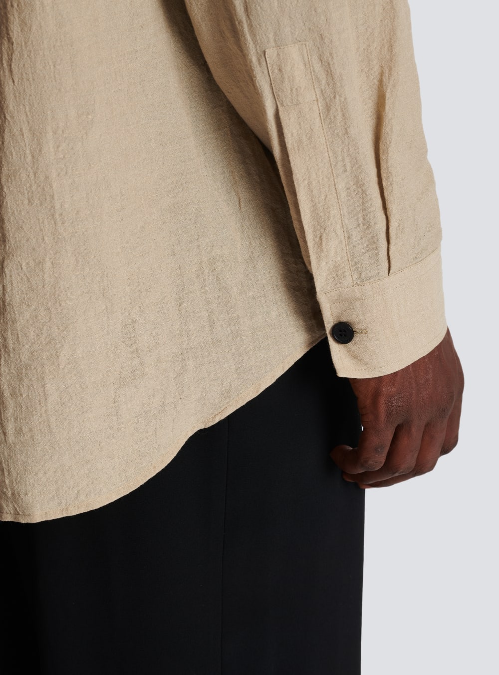 Men's Balmain Cotton And Linen Draped Shirts Beige | USA S3J8RPgM