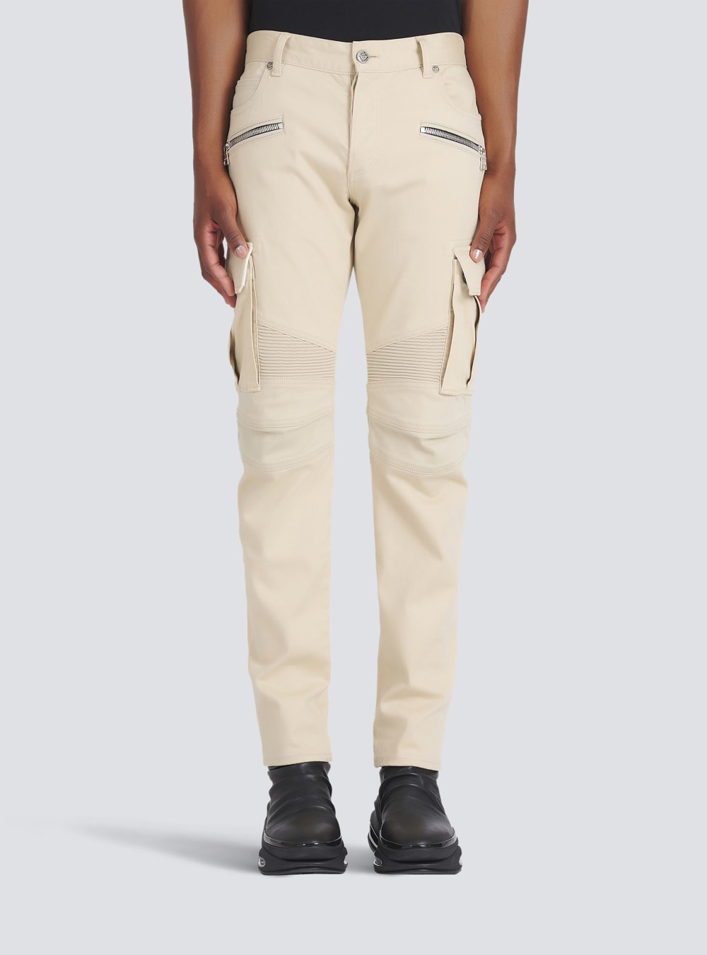 Men's Balmain Cotton Cargo Trousers Beige | USA lVkG5vYu