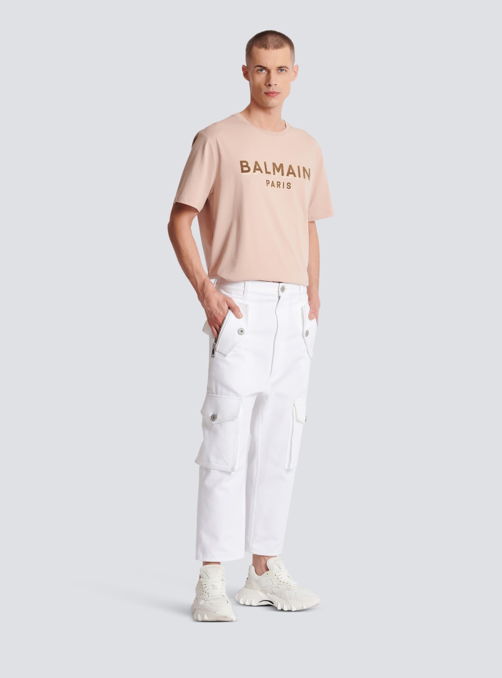 Men's Balmain Cotton Cargo Trousers White | USA kOWLLxxe