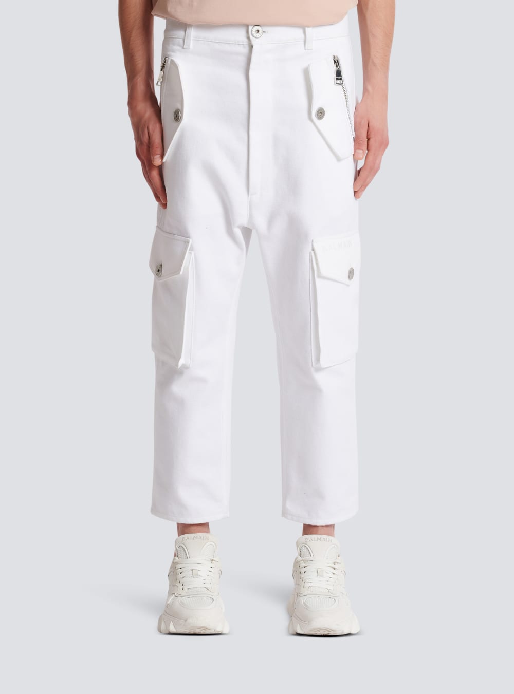 Men's Balmain Cotton Cargo Trousers White | USA kOWLLxxe