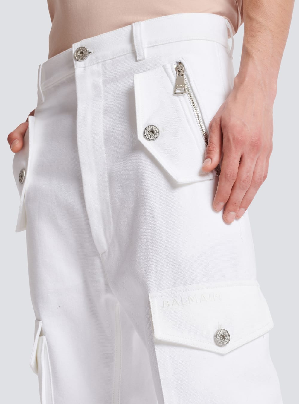 Men's Balmain Cotton Cargo Trousers White | USA kOWLLxxe