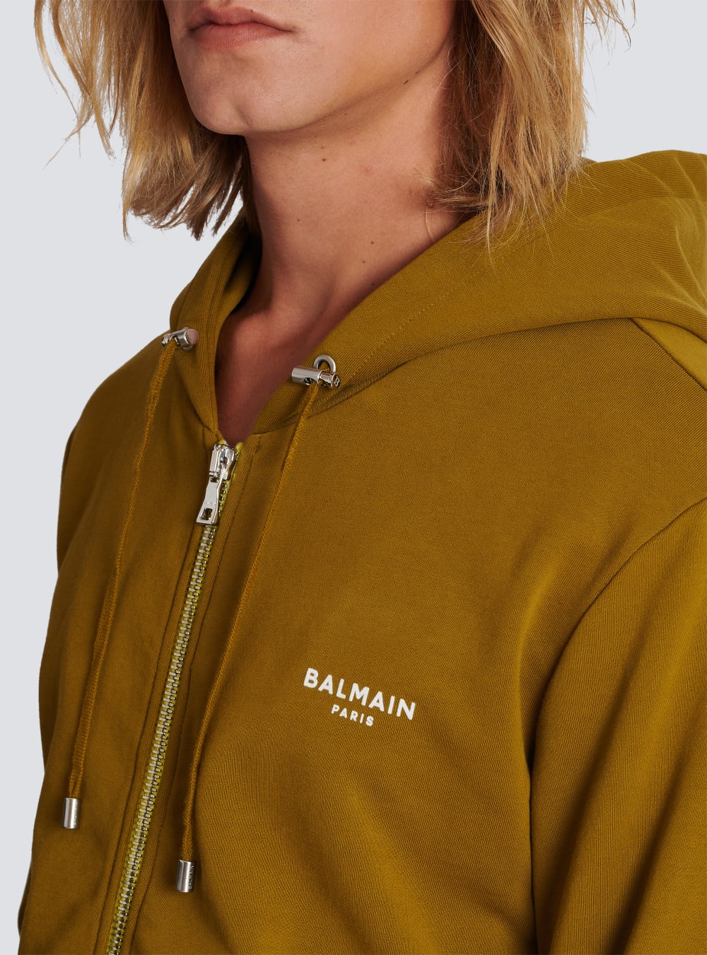 Men's Balmain Cotton In Eco-responsible Cotton With Flocked Logo Sweatshirts Khaki | USA 70z1YgV7