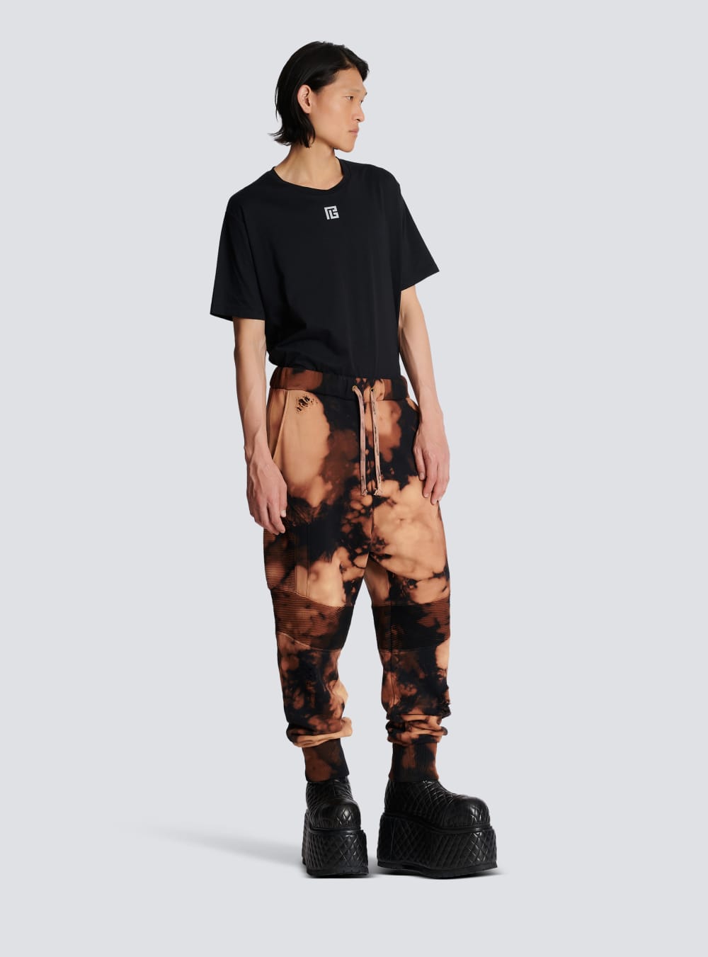 Men's Balmain Cotton Jogging With Burnt Print Trousers Brown | USA 8bfmxIxc