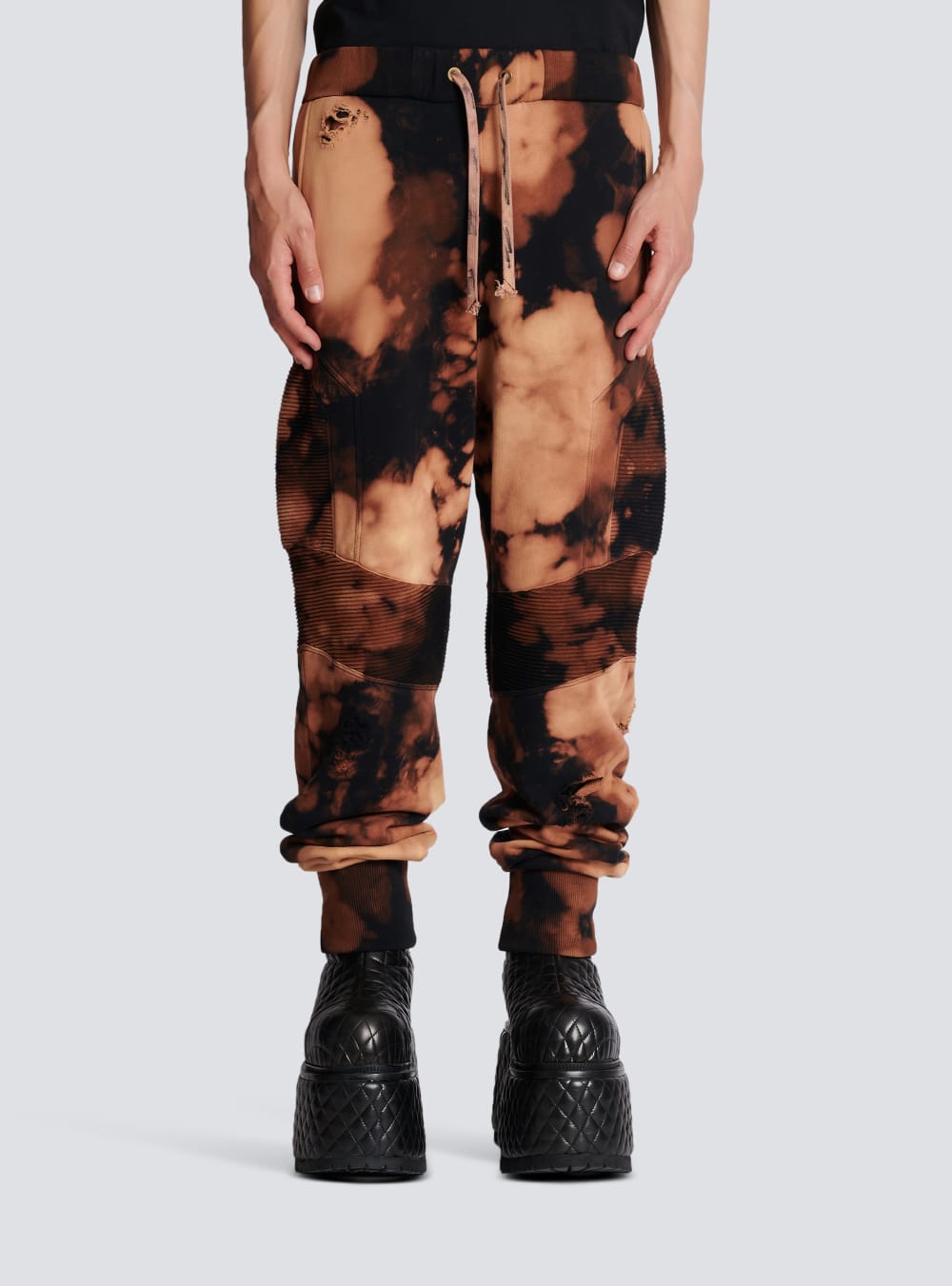 Men's Balmain Cotton Jogging With Burnt Print Trousers Brown | USA 8bfmxIxc