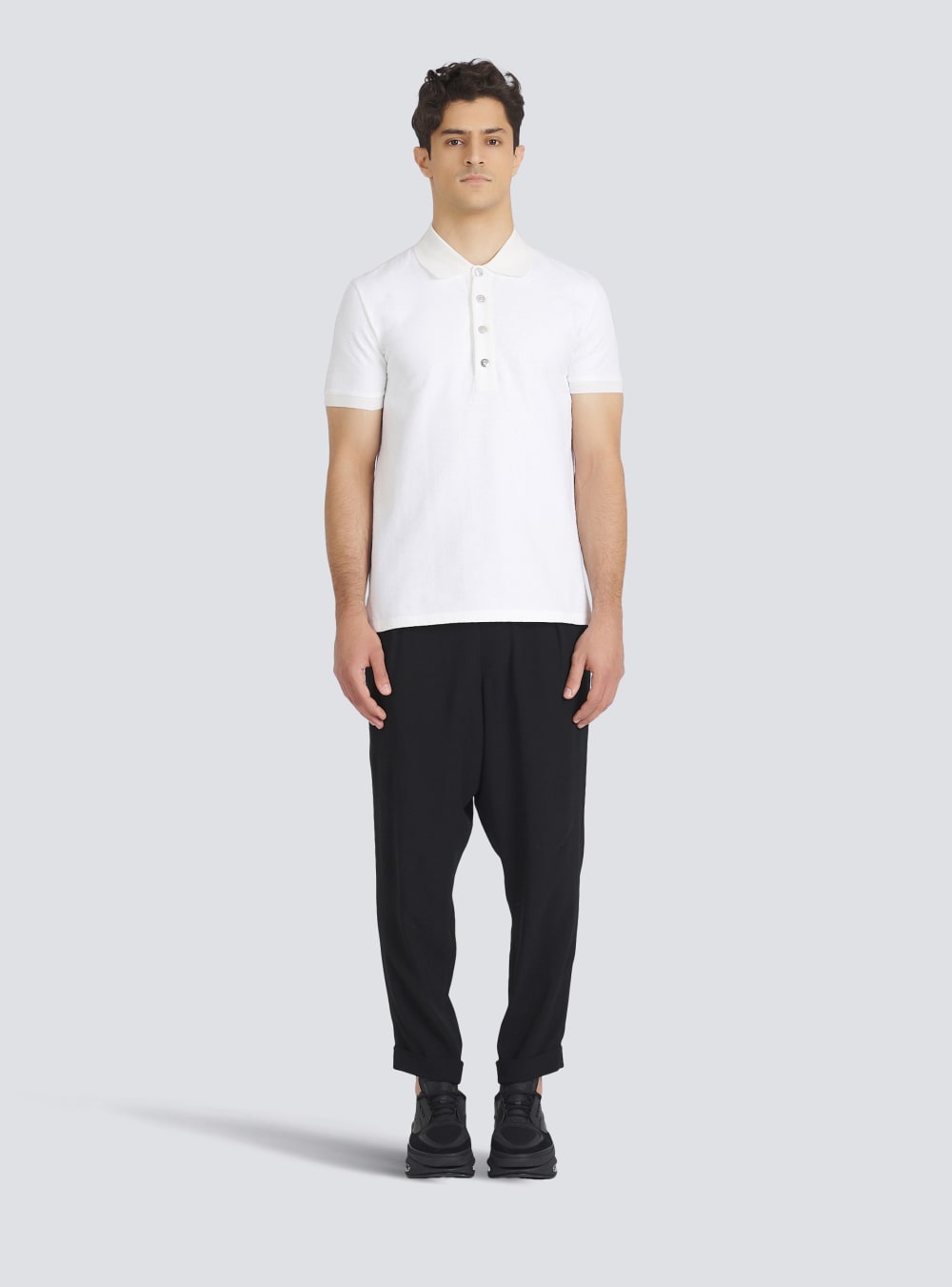 Men's Balmain Cotton Pique Polo Shirts White | USA BqzAWGiK