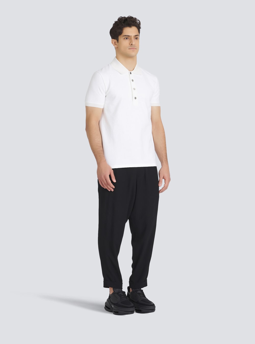 Men's Balmain Cotton Pique Polo Shirts White | USA BqzAWGiK