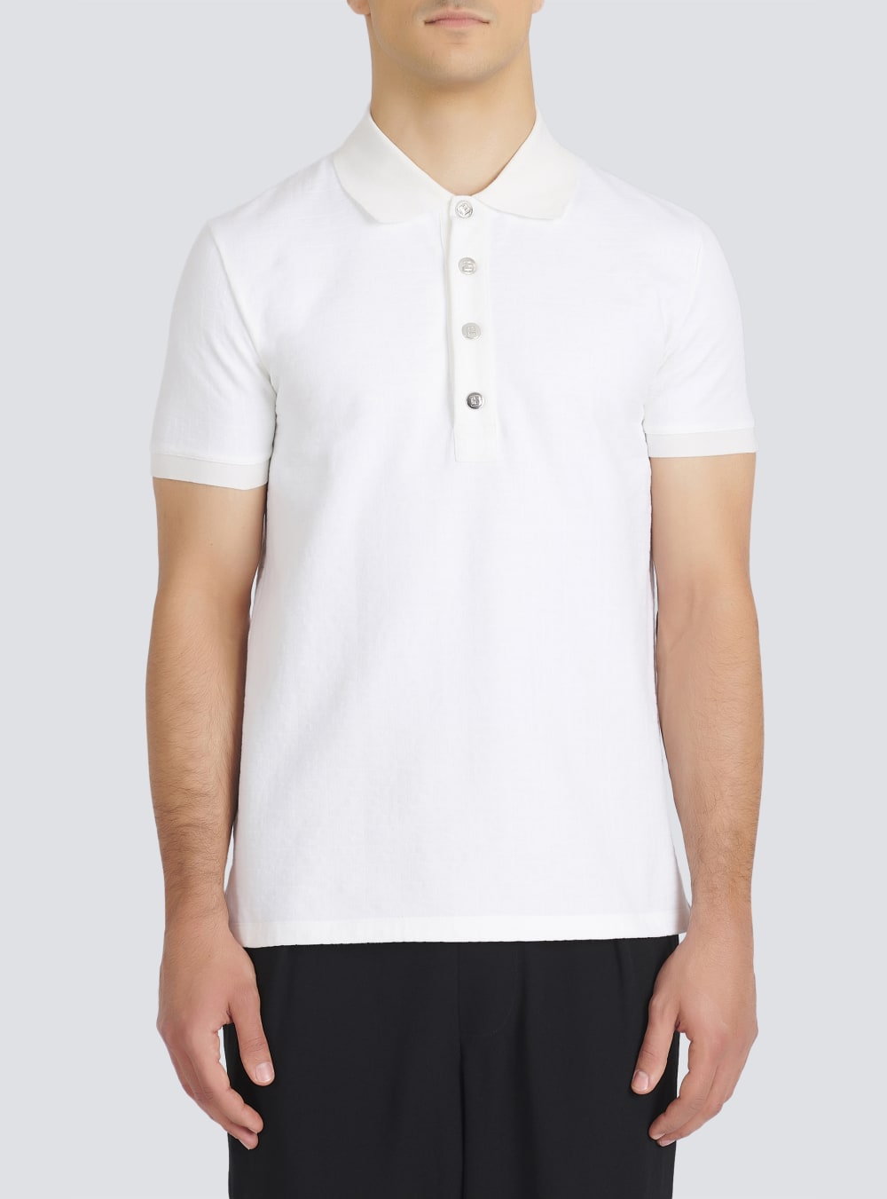 Men's Balmain Cotton Pique Polo Shirts White | USA BqzAWGiK