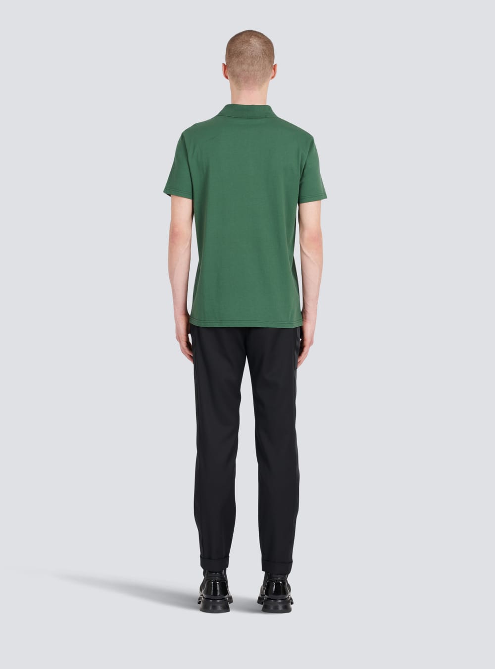 Men's Balmain Cotton Polo With Black Logo Print Shirts Green | USA 7VTWrARl