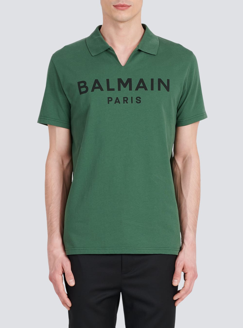 Men's Balmain Cotton Polo With Black Logo Print Shirts Green | USA 7VTWrARl