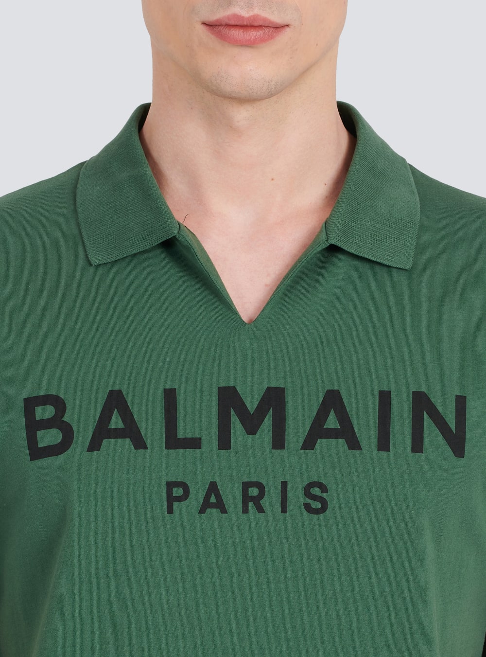 Men's Balmain Cotton Polo With Black Logo Print Shirts Green | USA 7VTWrARl