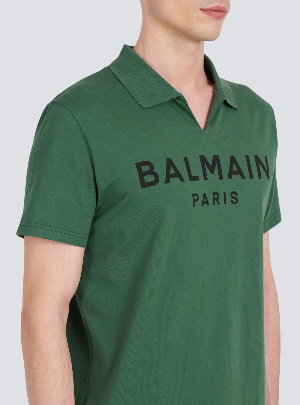 Men's Balmain Cotton Polo With Black Logo Print Shirts Green | USA 7VTWrARl