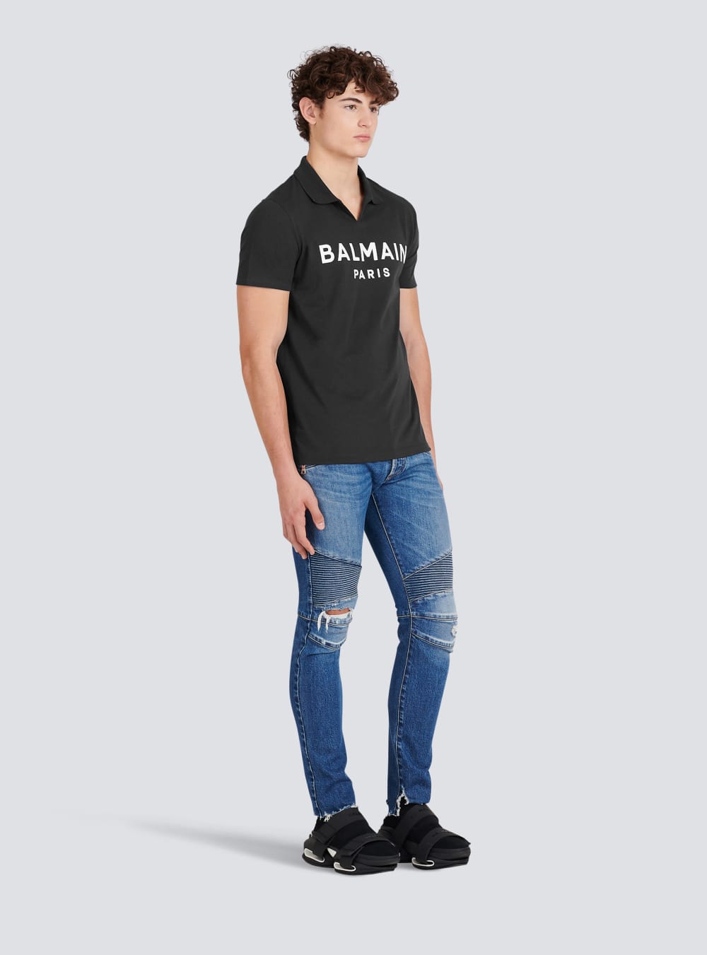 Men's Balmain Cotton Polo With Black Logo Print Shirts Black | USA UEA56eZB