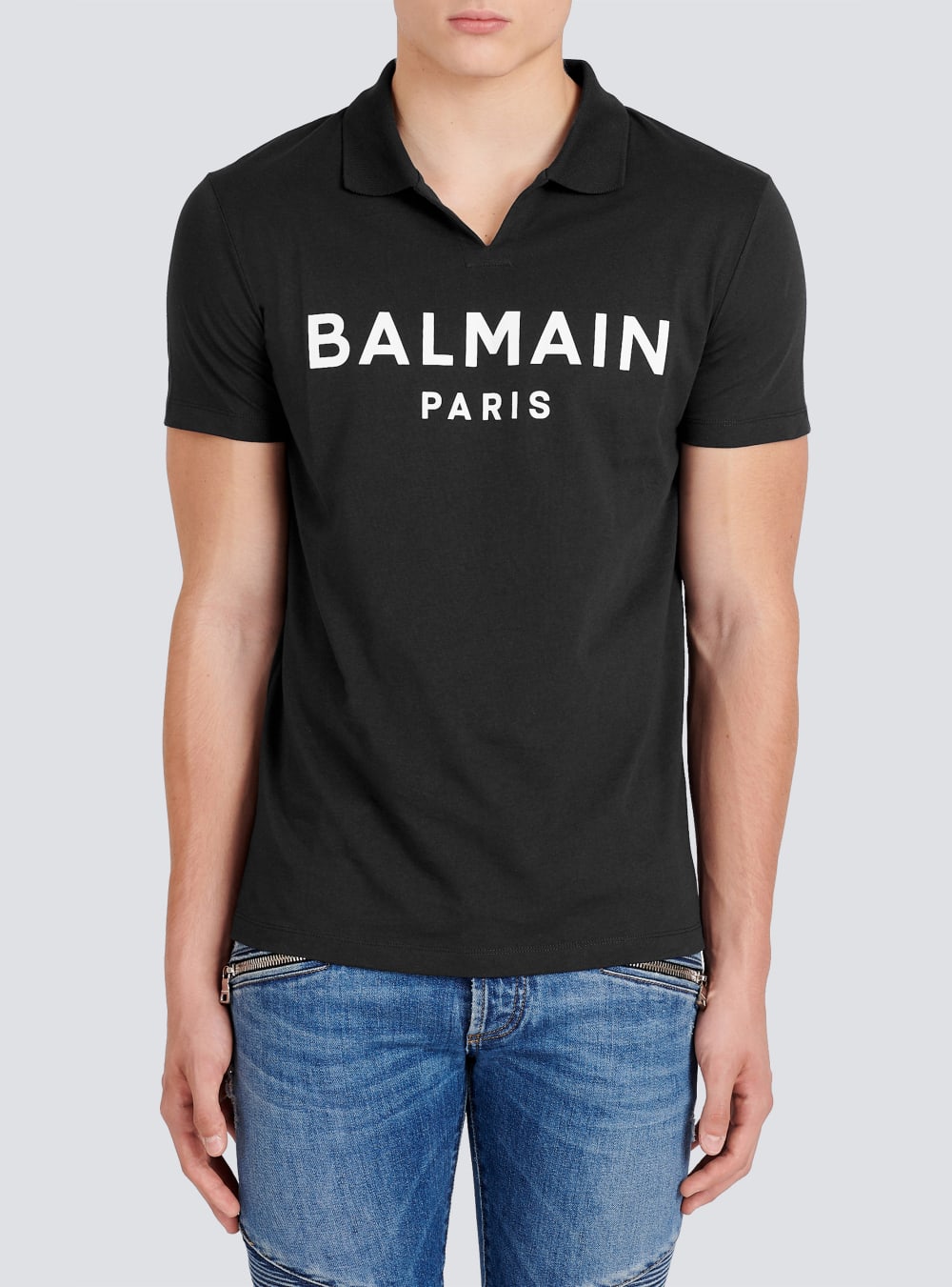 Men's Balmain Cotton Polo With Black Logo Print Shirts Black | USA UEA56eZB