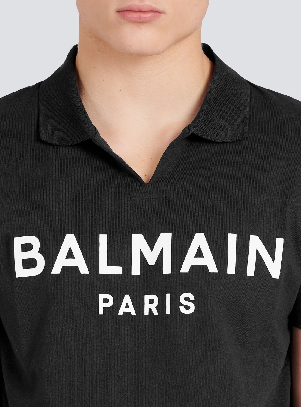 Men's Balmain Cotton Polo With Black Logo Print Shirts Black | USA UEA56eZB