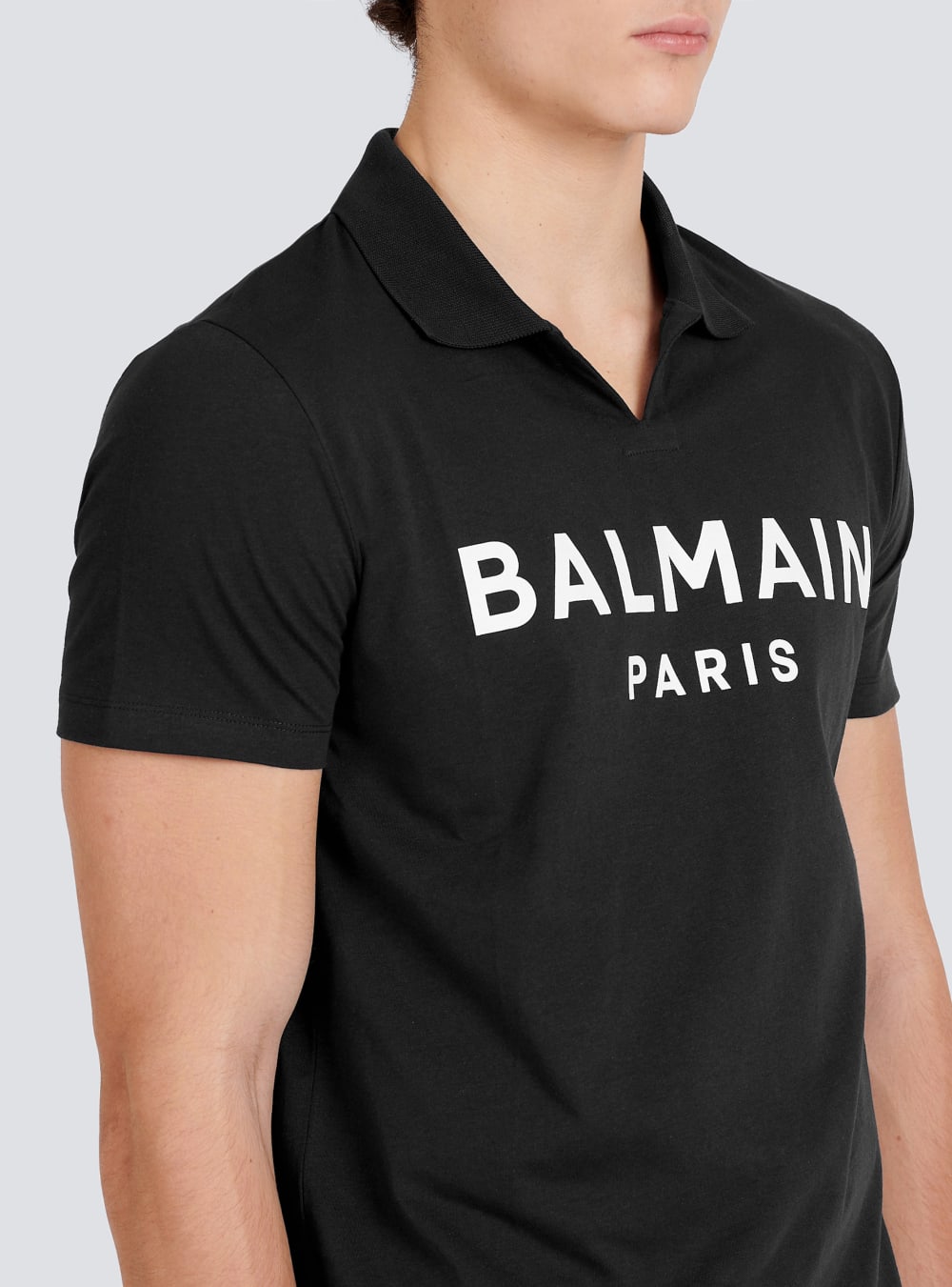 Men's Balmain Cotton Polo With Black Logo Print Shirts Black | USA UEA56eZB