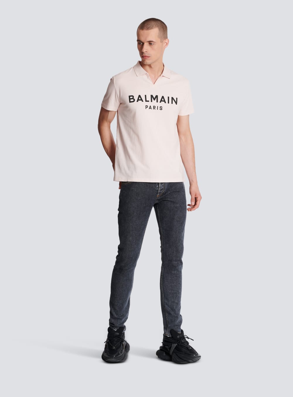 Men's Balmain Cotton Polo With Black Logo Print Shirts Pink | USA oSweldNW