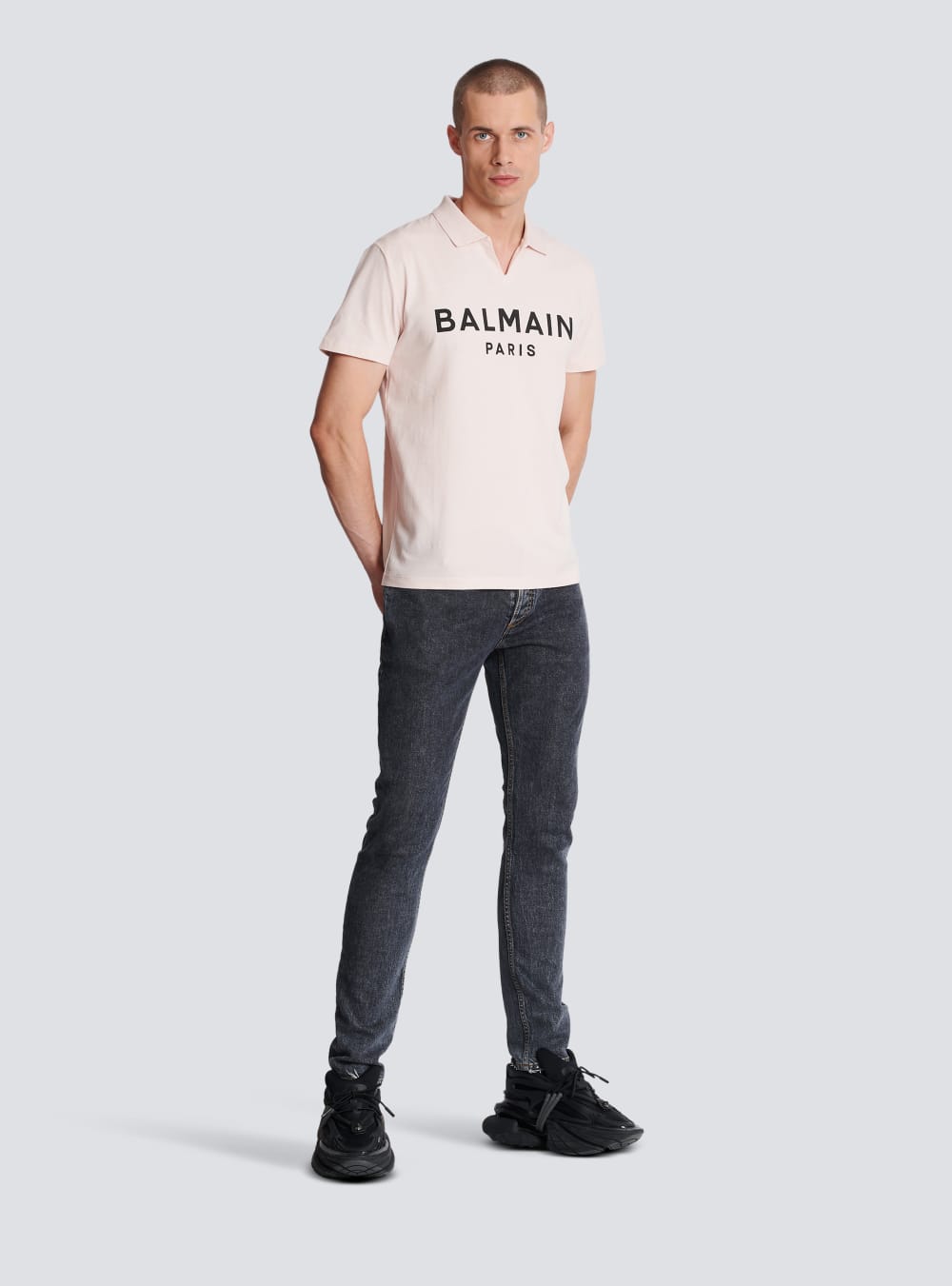 Men's Balmain Cotton Polo With Black Logo Print Shirts Pink | USA oSweldNW