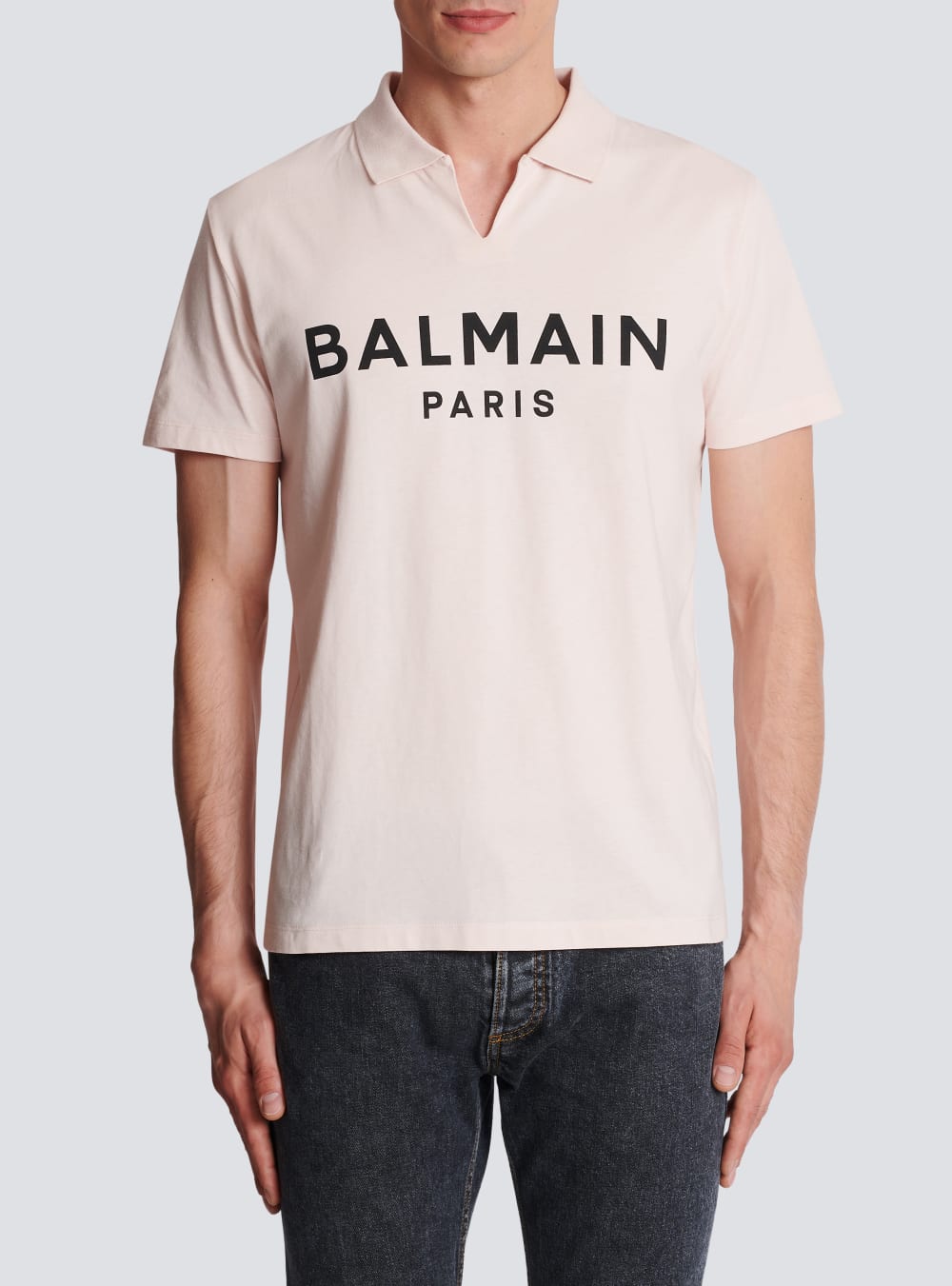 Men's Balmain Cotton Polo With Black Logo Print Shirts Pink | USA oSweldNW