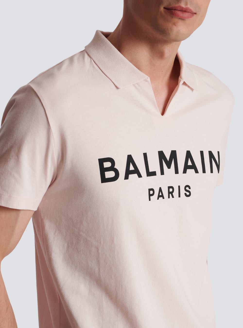 Men's Balmain Cotton Polo With Black Logo Print Shirts Pink | USA oSweldNW