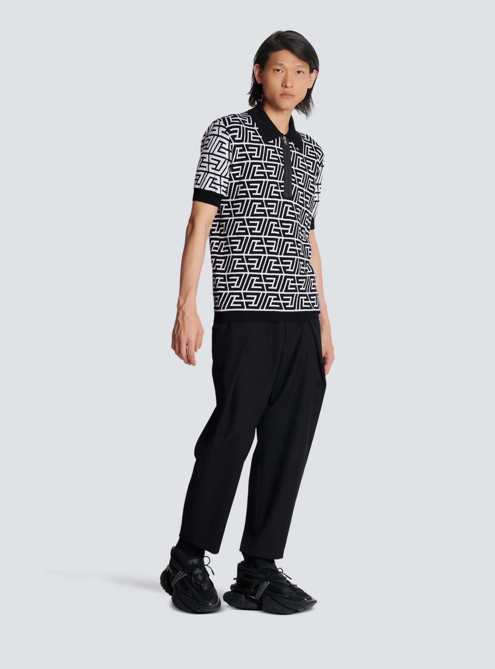 Men's Balmain Cotton Polo With Pyramid Monogram Shirts Black | USA paTqZcqQ