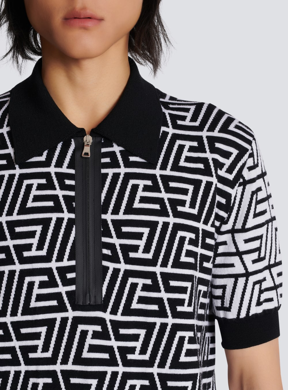 Men's Balmain Cotton Polo With Pyramid Monogram Shirts Black | USA paTqZcqQ