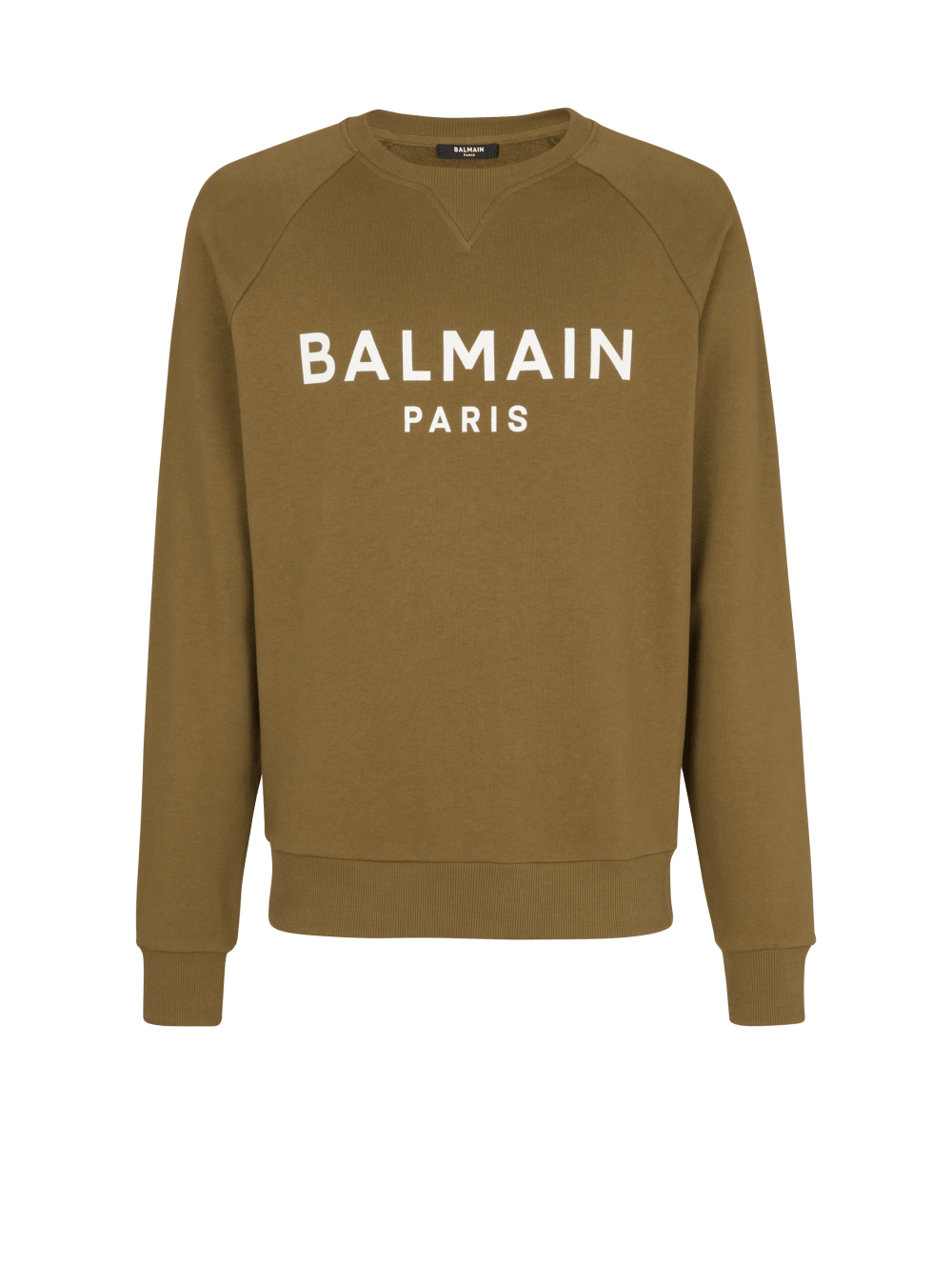 Men\'s Balmain Cotton Printed Logo Sweatshirts Khaki | USA BQmJKbOU