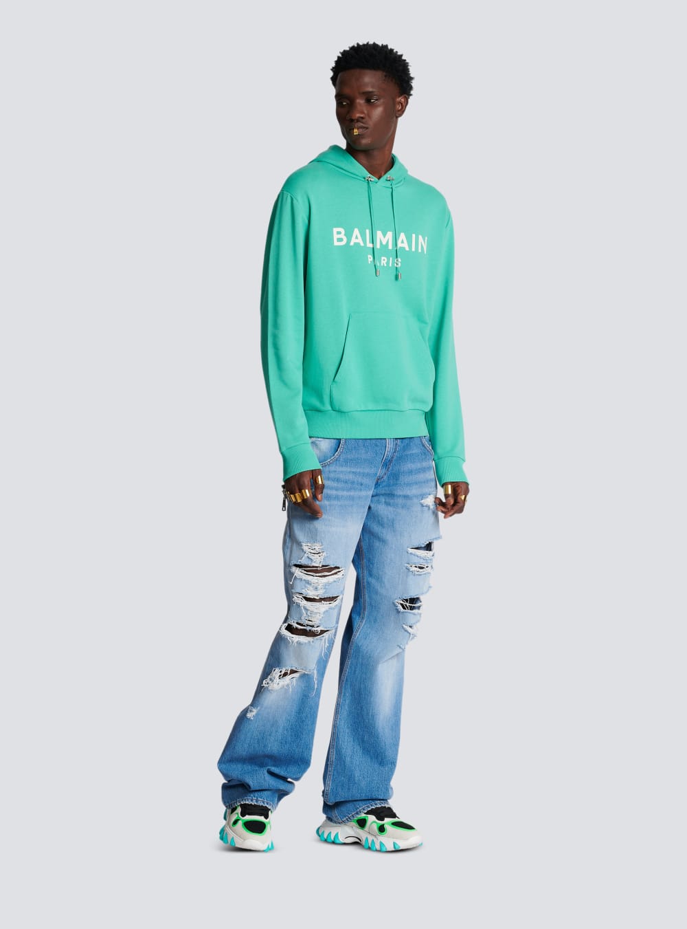 Men's Balmain Cotton Printed Logo Sweatshirts Blue | USA KmQ4LnI4