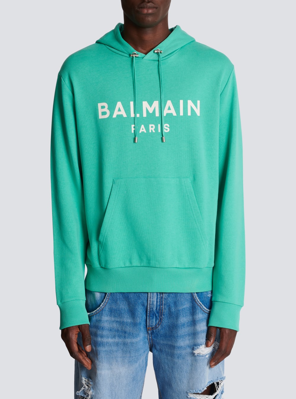 Men's Balmain Cotton Printed Logo Sweatshirts Blue | USA KmQ4LnI4