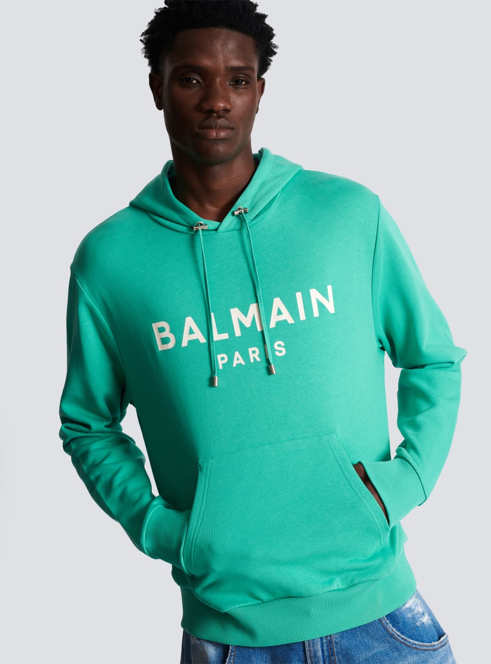 Men's Balmain Cotton Printed Logo Sweatshirts Blue | USA KmQ4LnI4