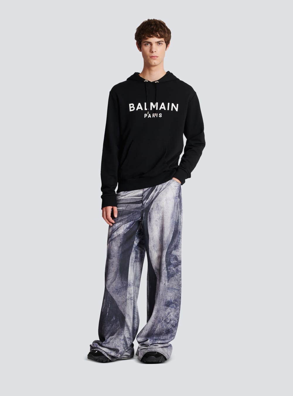 Men's Balmain Cotton Printed Logo Sweatshirts Black | USA mxnp6yCK