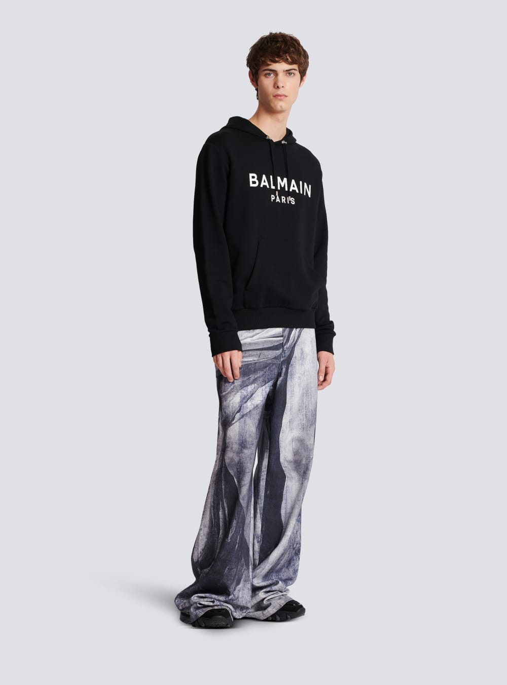 Men's Balmain Cotton Printed Logo Sweatshirts Black | USA mxnp6yCK