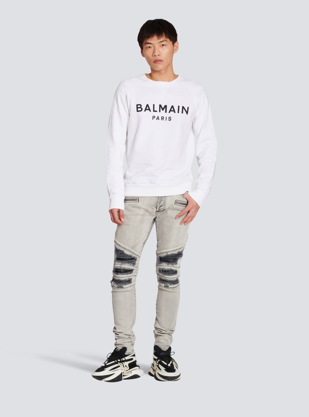 Men's Balmain Cotton Printed Logo Sweatshirts White | USA uJxeWcYK