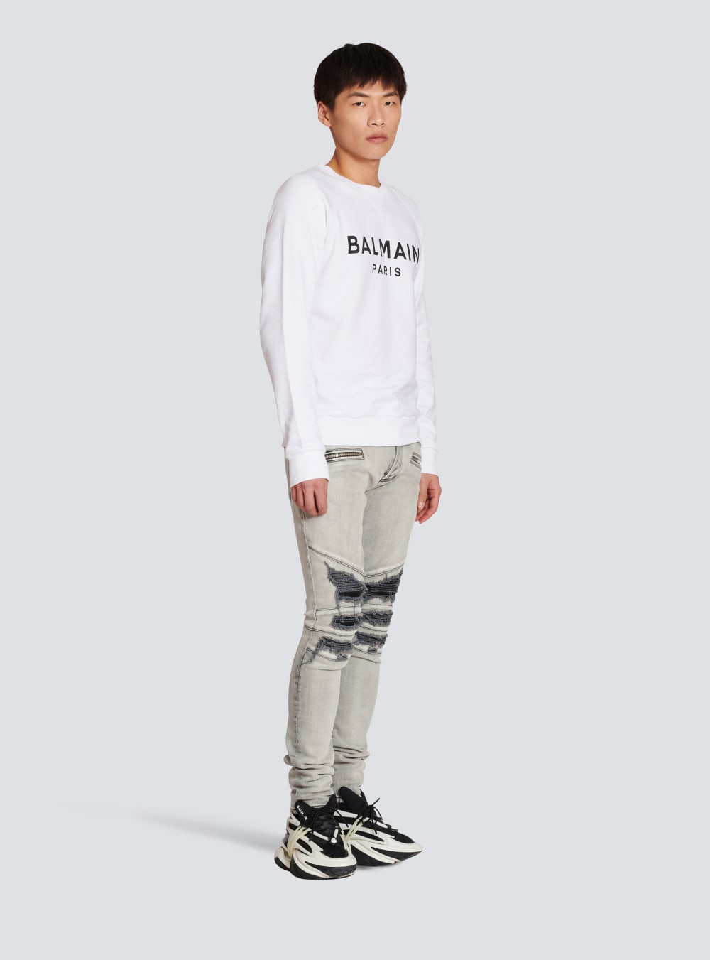 Men's Balmain Cotton Printed Logo Sweatshirts White | USA uJxeWcYK