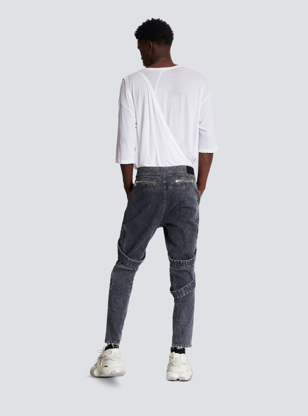 Men's Balmain Cotton Slim-fit With Straps Jeans Black | USA 36aNdCWD