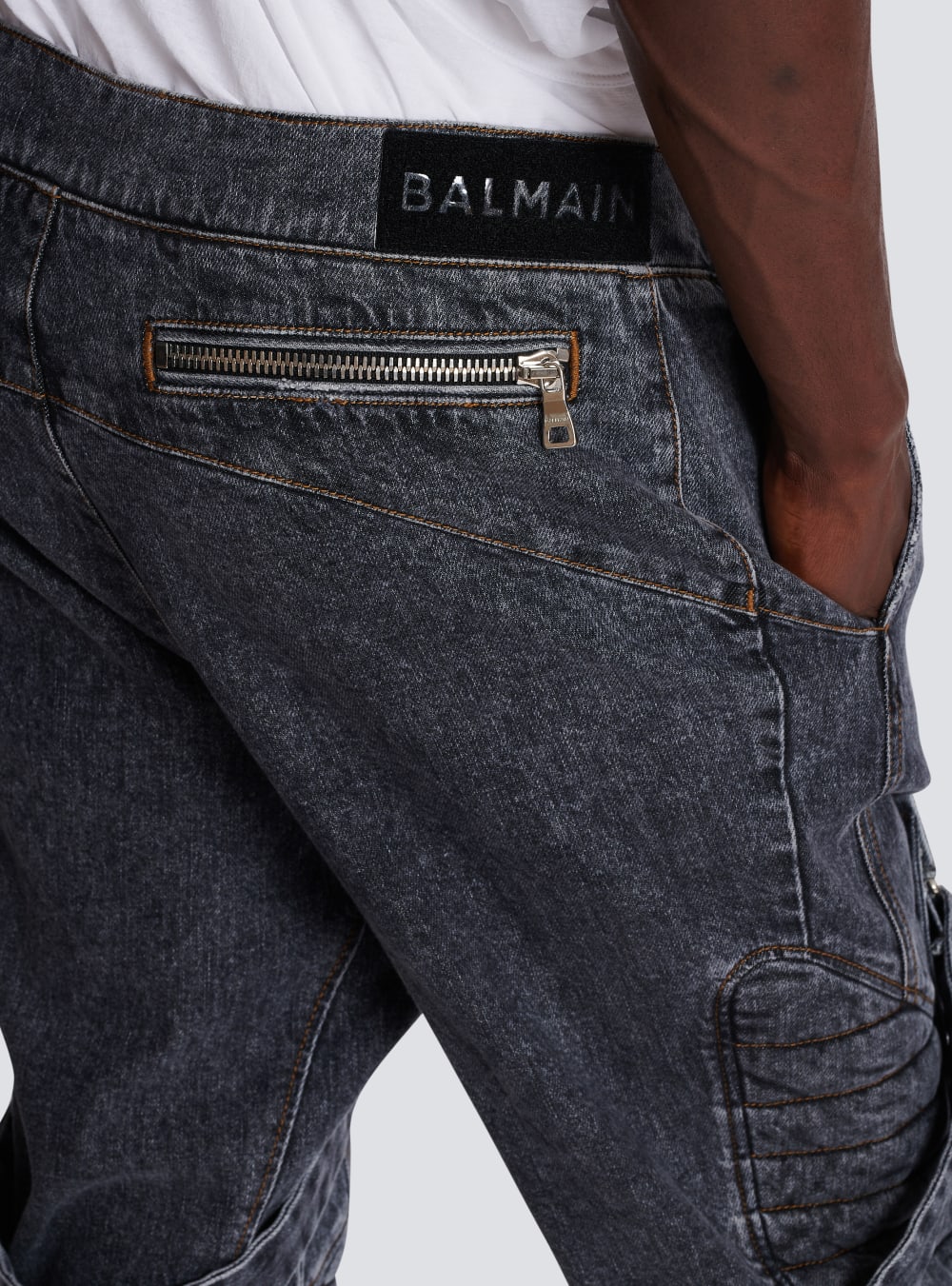 Men's Balmain Cotton Slim-fit With Straps Jeans Black | USA 36aNdCWD