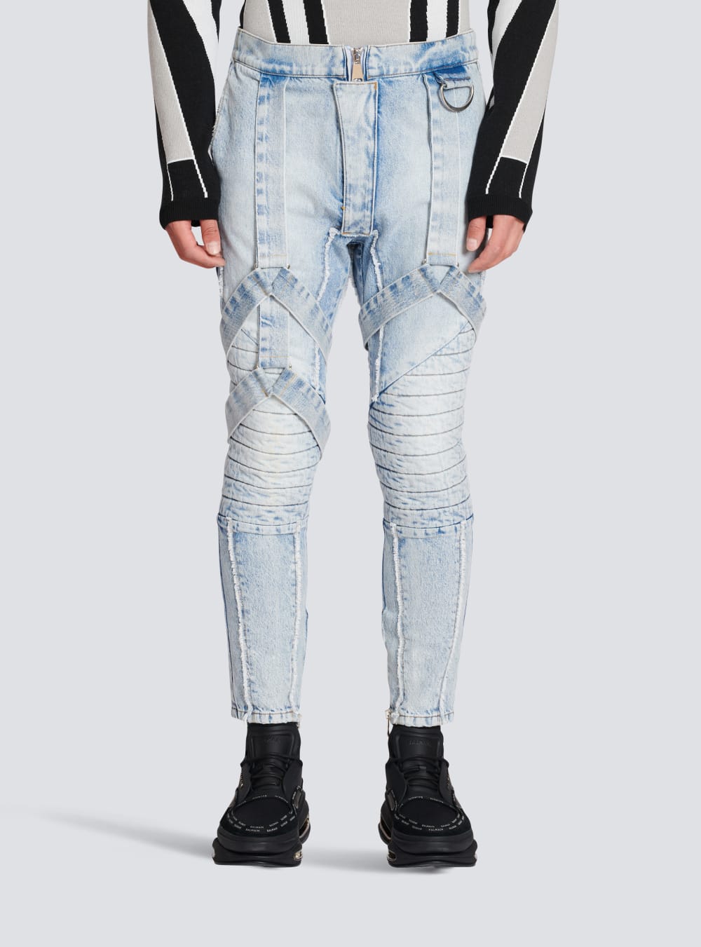 Men's Balmain Cotton Slim-fit With Straps Jeans Blue | USA CnbsoFK9