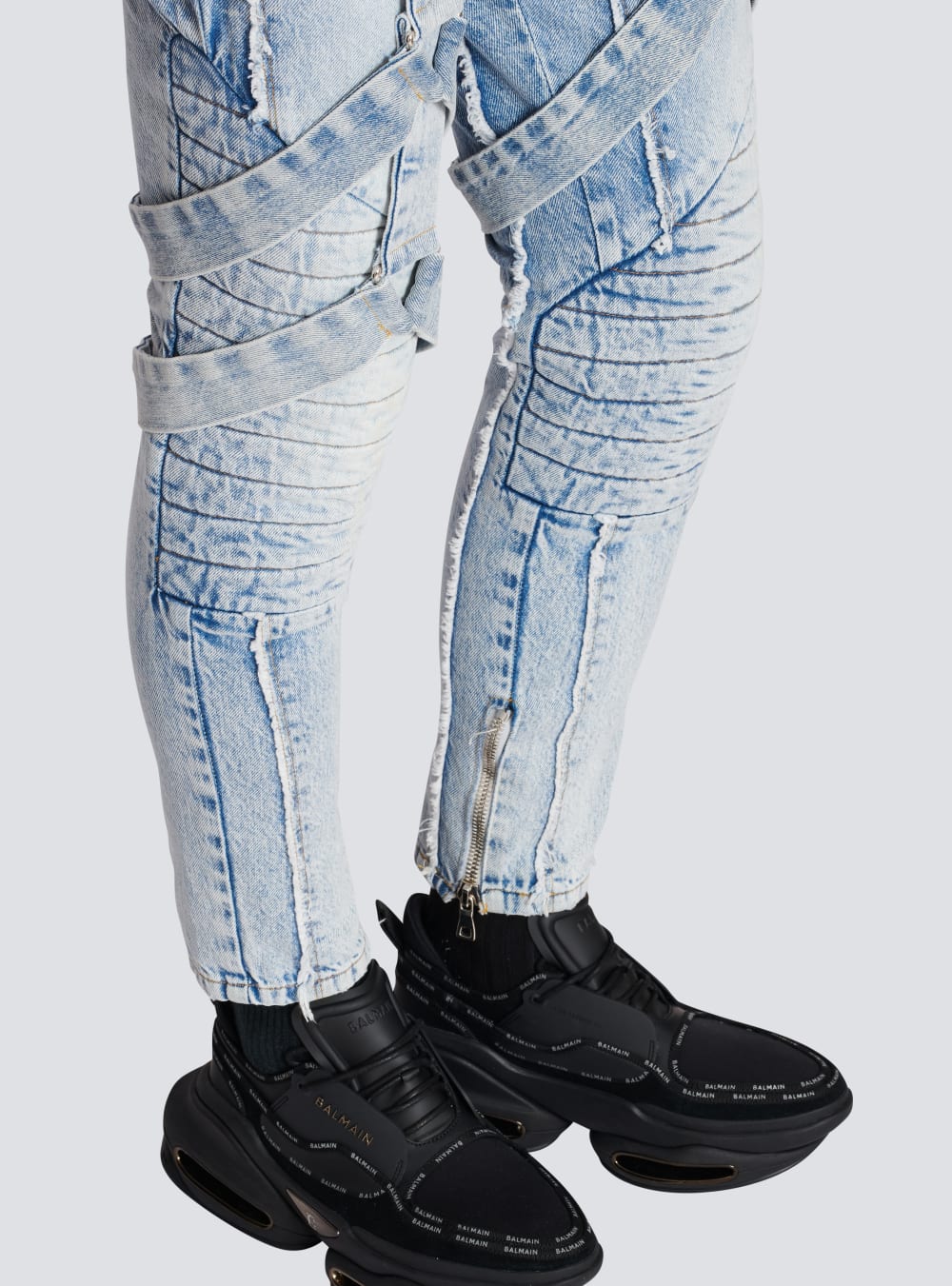 Men's Balmain Cotton Slim-fit With Straps Jeans Blue | USA CnbsoFK9