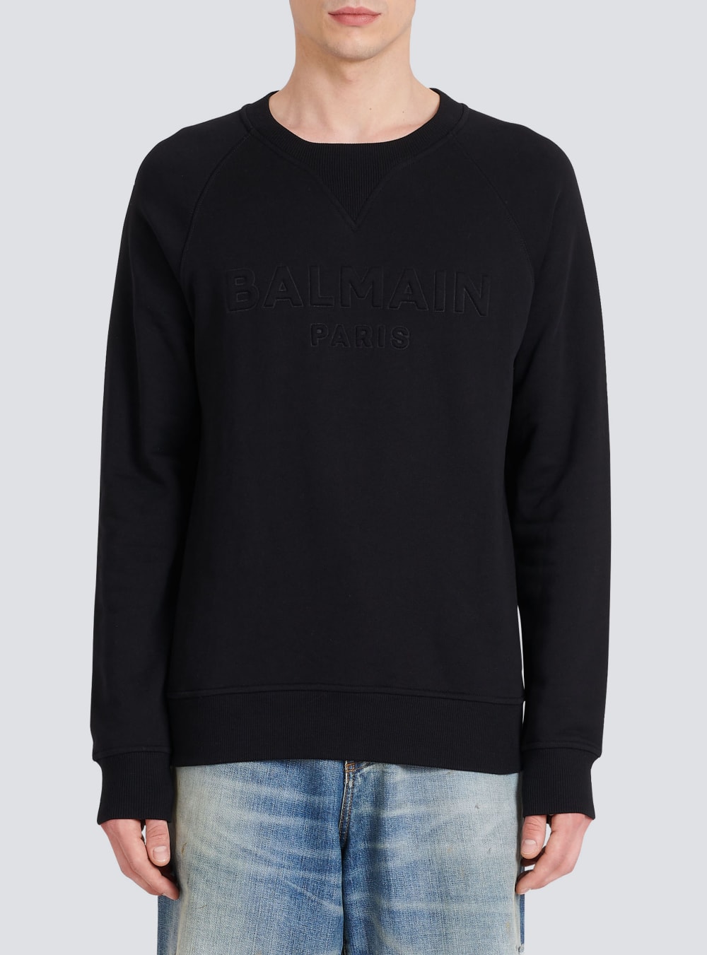 Men's Balmain Cotton With Embossed Logo Sweatshirts Black | USA jyLZYrSx