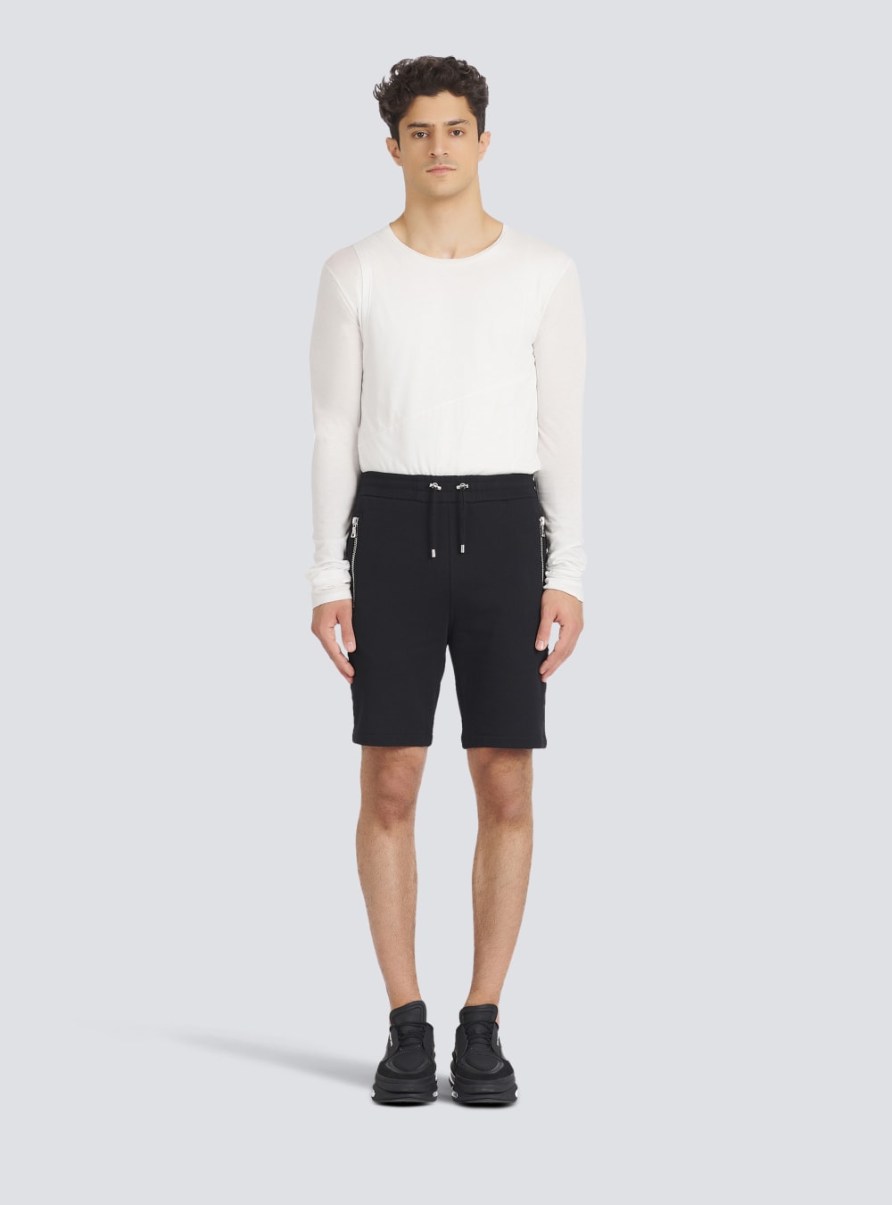 Men's Balmain Cotton With Embossed Logo Shorts Black | USA k8MyIUBh