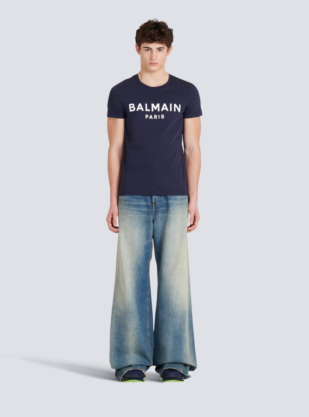 Men's Balmain Cotton With Flocked Medallion T Shirts Navy | USA axOKUbP8