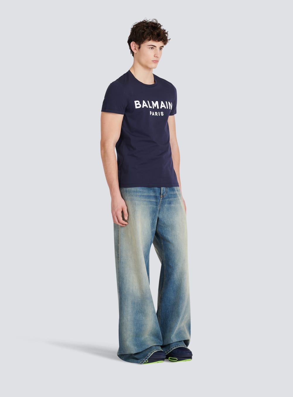 Men's Balmain Cotton With Flocked Medallion T Shirts Navy | USA axOKUbP8