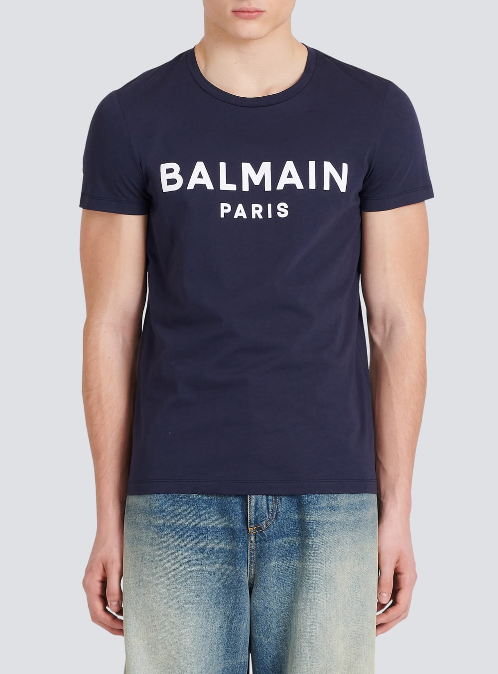 Men's Balmain Cotton With Flocked Medallion T Shirts Navy | USA axOKUbP8