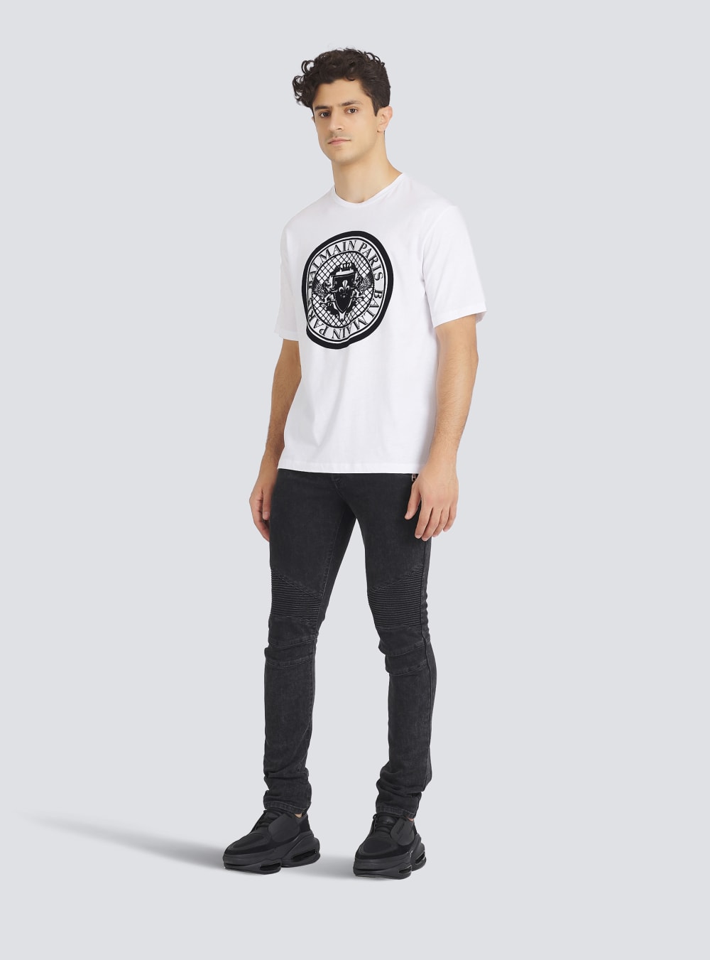 Men's Balmain Cotton With Flocked Medallion T Shirts White | USA dB7fqcGO