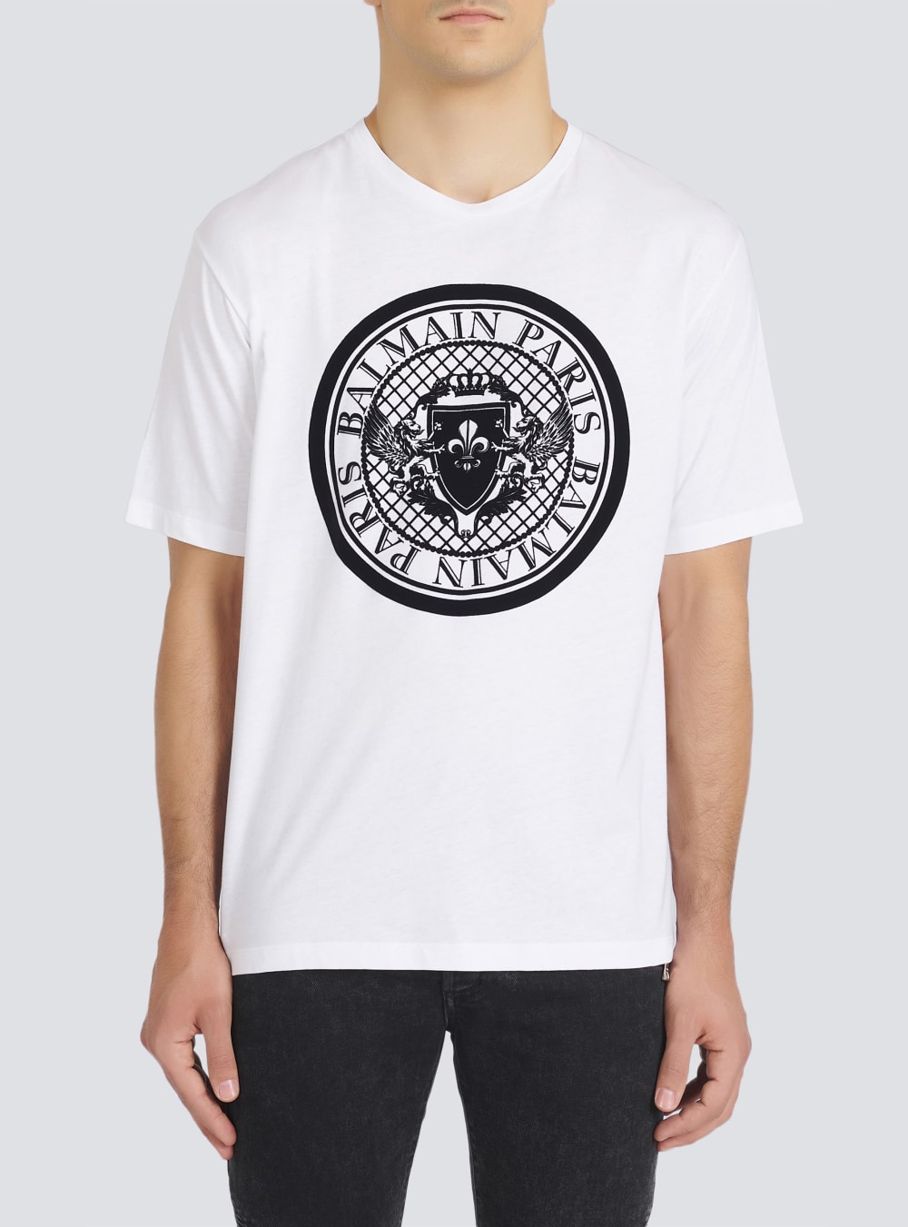 Men's Balmain Cotton With Flocked Medallion T Shirts White | USA dB7fqcGO